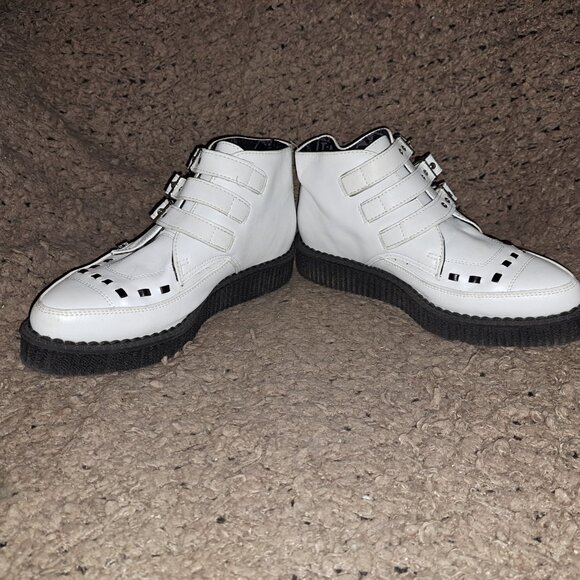 TUK-T.U.K. Creepers-White/Black Faux Leather-3 Buckle Closure Shooties-Sz 8-EX - Picture 4 of 8